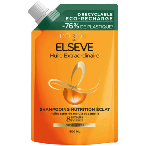 L'Oréal Paris Elseve Huile Extraordinaire Shampooing Nutrition Eclat Eco-Pack Recharge 500ml