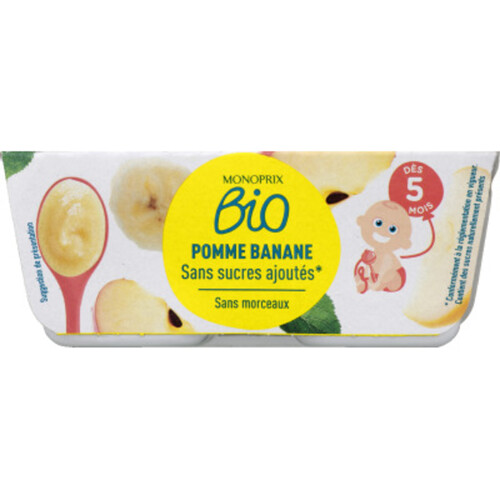 Monoprix Bio Compote pomme banane sans sucres ajoutés Dès 5 mois 4x100g
