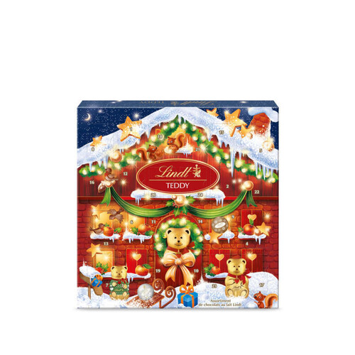 Lindt Teddy calendrier de l'avent assortiment chocolats au lait 124g