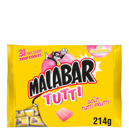 Malabar Chewing-gum Bubble Gum Goût Tutti Frutti 214g