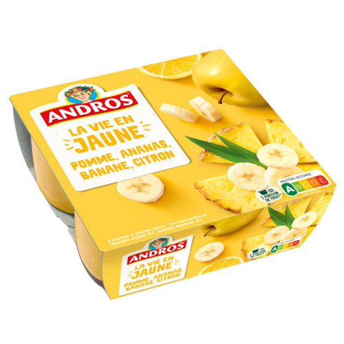 Andros La Vie en Jaune compote pomme ananas banane citron 4x100g