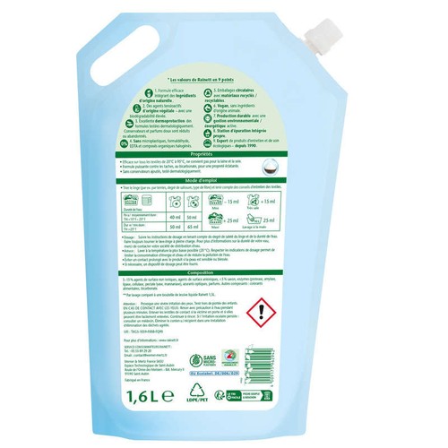 Rainett Recharge Lessive Liquide Bicarbonate 1,6L