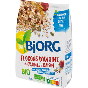 Bjorg Flocons D'Avoine, 4 Graines Et Raisins, Bio 375G