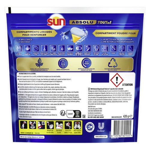 Sun Capsule lave vaisselle dégraissant x28