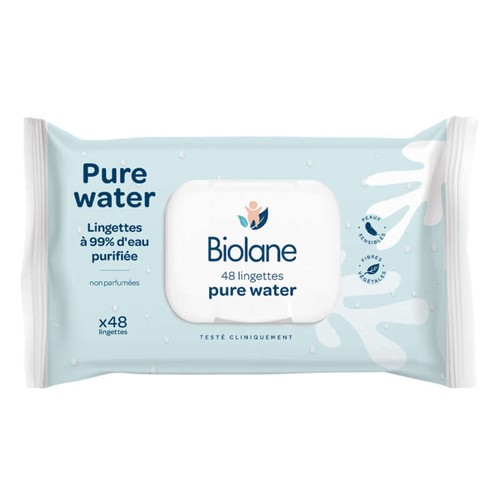 Biolane Pure Water Lingettes 99,9% d'Eau Purifiée x48