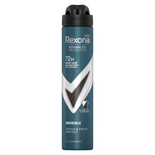 Rexona Men Déodorant Homme Spray Anti-Transpirant 72H Invisible Black & White 200Ml