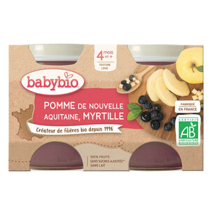 Babybio Pot Bébé Pomme et Myrtille 4M Bio 2x130g