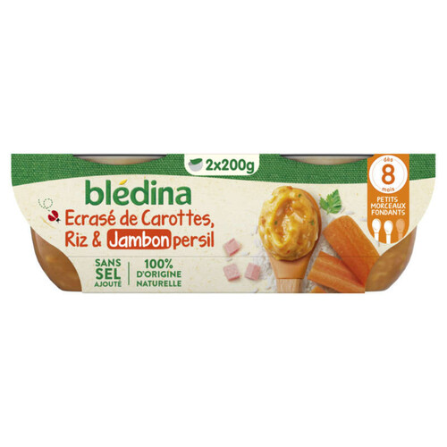 Blédina Idées De Maman Bols Carottes Riz Jambon dès 8 Mois 2x200g