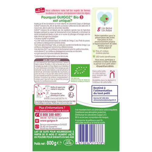 Guigoz Lait En Poudre 3ème Age Bio 800g