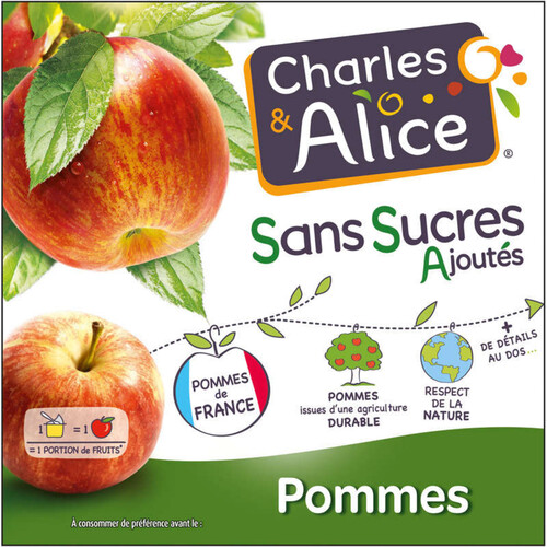 Charles & alice compote de pomme sans sucre ajoutée 4x100g