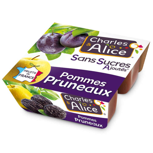 Charles & Alice Compote De Pomme Pruneaux Sans Sucres Ajoutés 4X100G