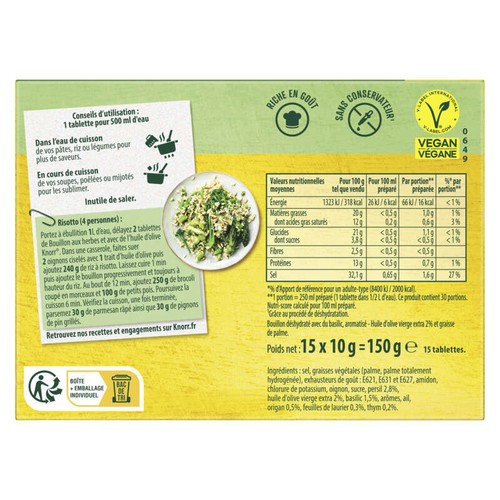 Knorr Bouillon Cube Herbes et Huile d'Olive Puget 15 Cubes 150g