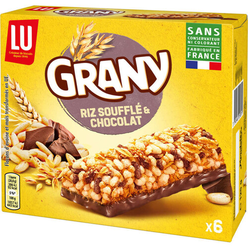 LU Grany Barres de céréales Riz Soufflé et Chocolat 125g