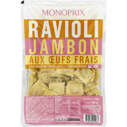 Monoprix Ravioli Jambon Fromage aux Œufs Frais 300g