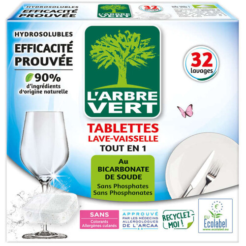 L'Arbre Vert Tablettes Lave-vaisselle Bicarbonate de Soude x32