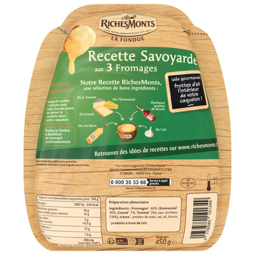 Richesmonts Fondue savoyarde aux 3 fromages (tomme,emmental et conté) 450G