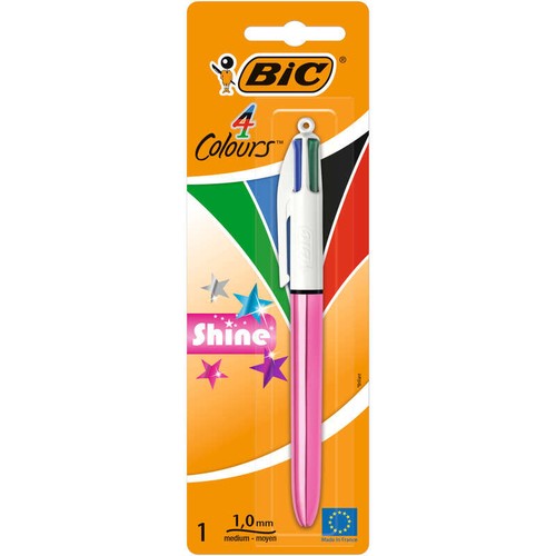 Bic Stylo-Bille 4 Couleurs Shine, Pointes Moyennes Et Rétractables