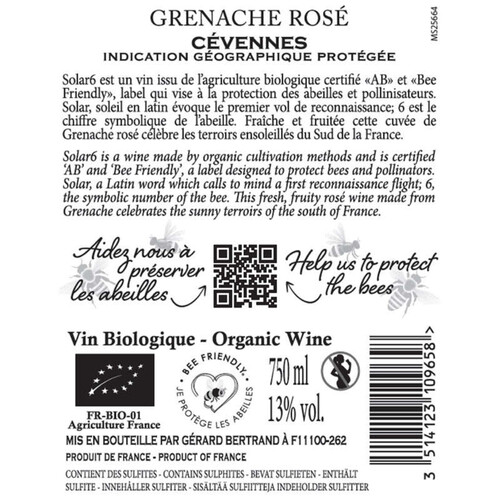Gérard bertrand Solar 6 vin grenache rosé 75cl