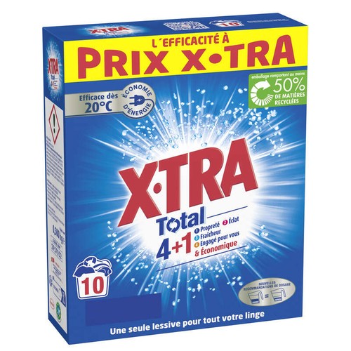 X-Tra Lessive Poudre Total Blanc Et Couleurs 10 Lavages 500g
