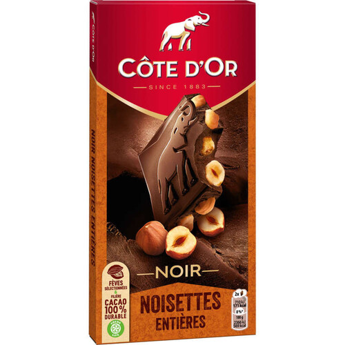 Côte d'Or Tablette Chocolat Noir aux Noisettes Entières 180g