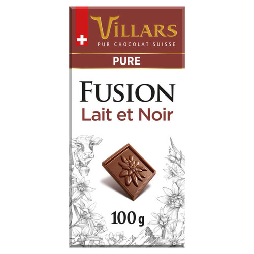 Villars Tablette Chocolat Fusion Lait et Noir 100g