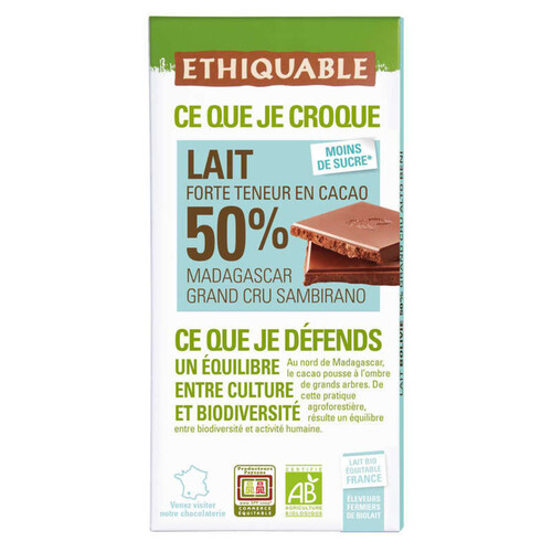 Ethiquable Choco Lait Madagascar Bio 100G