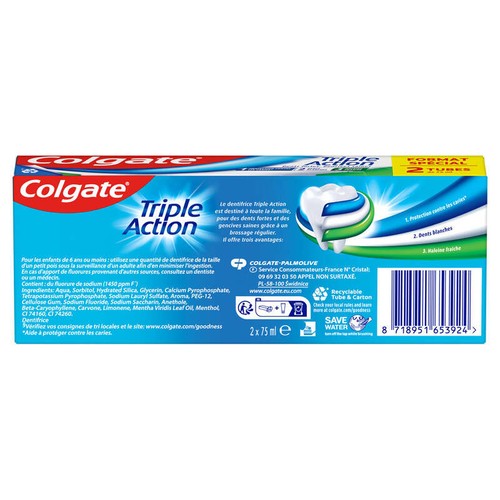 Colgate Dentifrice Triple Action  2x75ml