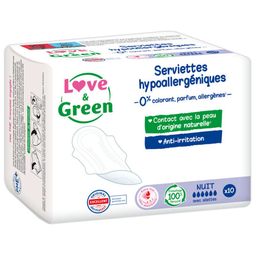 Love And Green Serviettes Hypoallergéniques Nuit X10