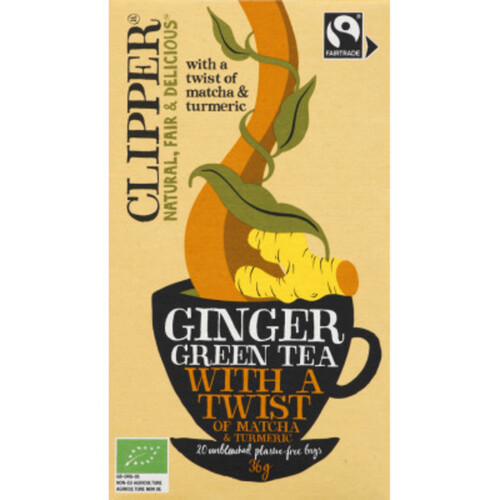 Clipper Ginger Thé Vert Bio Racine De Gingembre, Curcuma Et Matcha Aromatisé 36 G