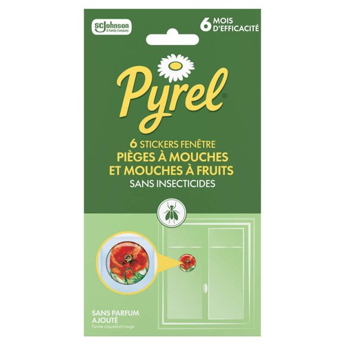 Pyrel Piège à Mouches Stickers Fenêtres x6 - Sans Insecticides