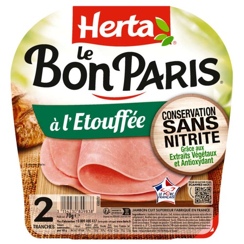 Herta Le Bon Paris Jambon Etouffée conservation sans nitrite x2 - 70g