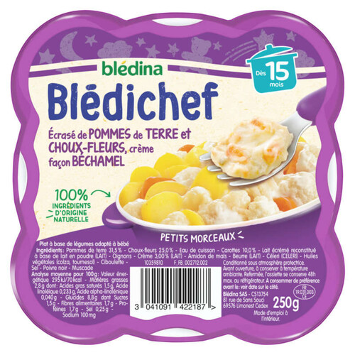 Bledina Bledichef 250G Ecrasé De Pommes De Terre Et Choux-Fleurs, Crème Façon Béchamel Dès 15 Mois