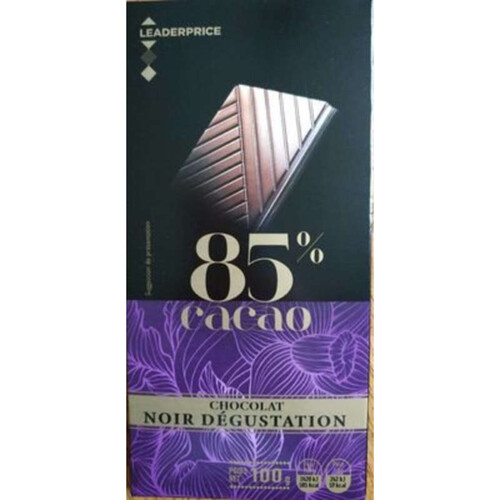 Leader Price Tablette de Chocolat Noir Dégustation 85% Cacao 100g