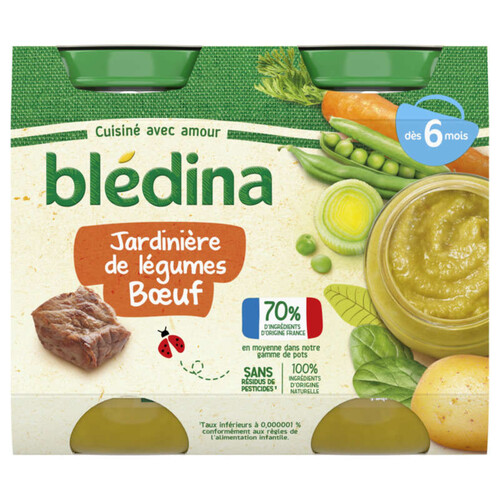Blédina Pots Jardinière de légumes Bœuf dès 6 mois 2x200g