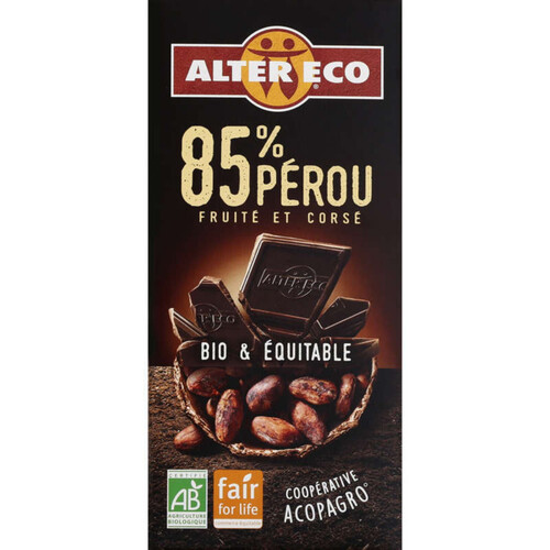 Alter Eco Tablette Chocolat Noir Perou 85% Bio 100G