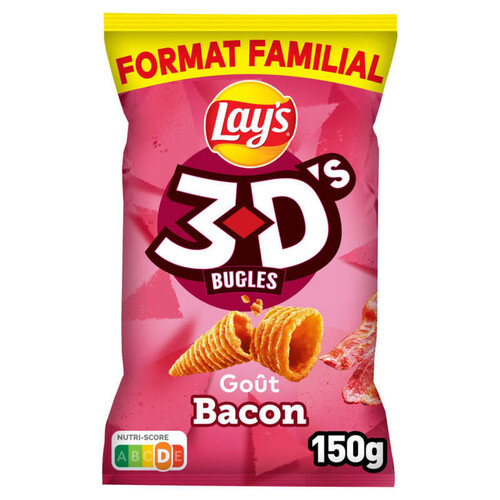 Lay's - 3D's - Biscuits apéritif saveur bacon - Le sachet de 150g