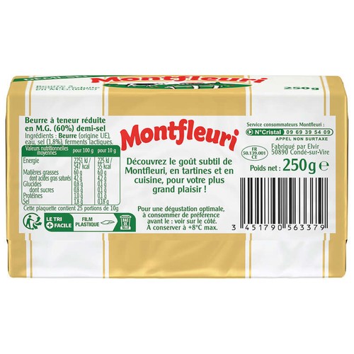 Montfleuri Beurre Demi-sel Allégé 60% Plaquette 250g