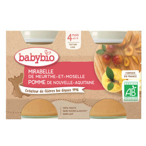 Babybio purée de mirabelle & pomme Bio 4M le pack de 2x130g.