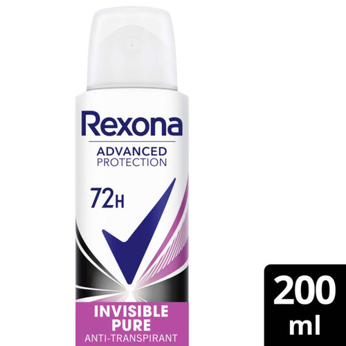 Rexona Déodorant Femme Spray Anti-Transpirant 72H Invisible Pure 200Ml
