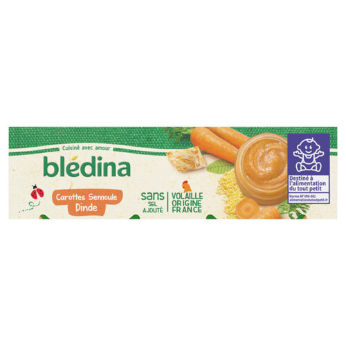 Blédina Pots Carottes Semoule Dinde dès 6 mois 2x200g