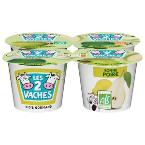 Les 2 Vaches Yaourt aux fruits poire brassé Bio 4x115g