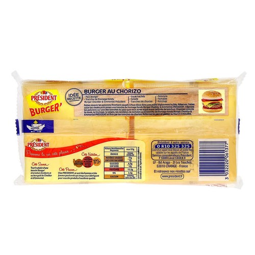 Président Tranches Burger Cheddar Emmental x20 340g