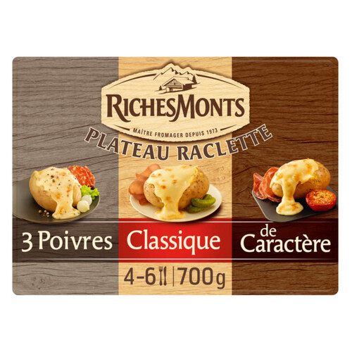 RichesMonts Plateau Raclette 3 Poivres, Classique, de Caractère 700g