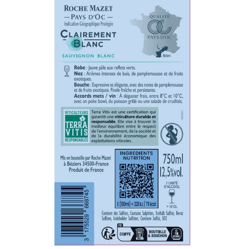 Roche Mazet Vin Blanc IGP 75cl