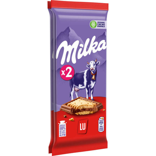 Milka Lu tablette chocolat au lait et biscuit 2x 87g