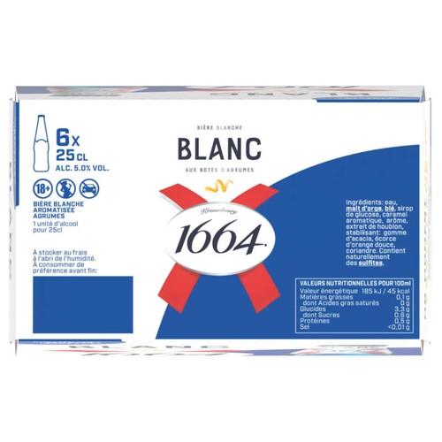 1664 Bière Blanche Aromatisée Citron & Coriandre Fraîche Et Fruitée 6x25cl