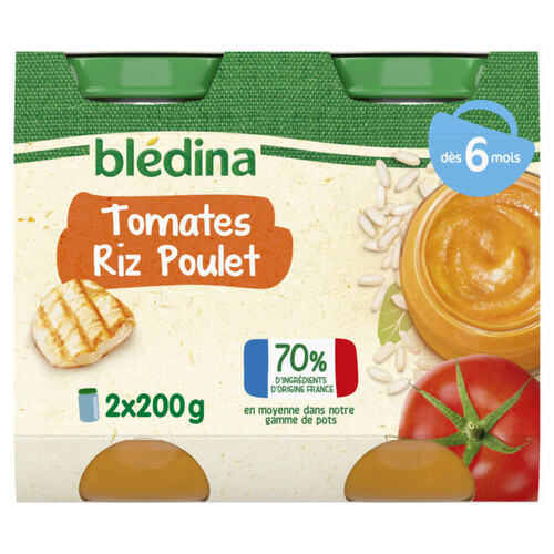 Blédina Pots Tomates Riz Poulet dès 6 mois 2x200g