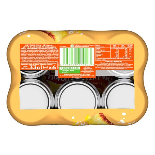 Lipton Ice Tea Thé Glacé Pétillant Saveur Pêche 6x33cl