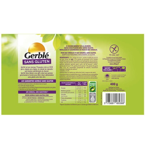 Gerblé Pain de Mie sans gluten Céréales 400g