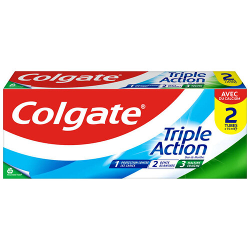Colgate Lot Dentifrice Triple Action Menthe Originale 2x75ml